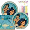 Aladdin Themed Party Pack - Includes Paper Plates & Luncheon Napkins Plus 24 Birthday Candles - Serves 16