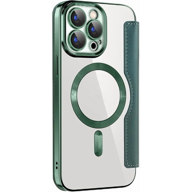 HCTian Wallet Case for iPhone 16 Pro Max /16 Pro/16 Plus/16,Flip Folio Leather Plating Phone Shell Magnetic Charging Crystal Clear Back Cover