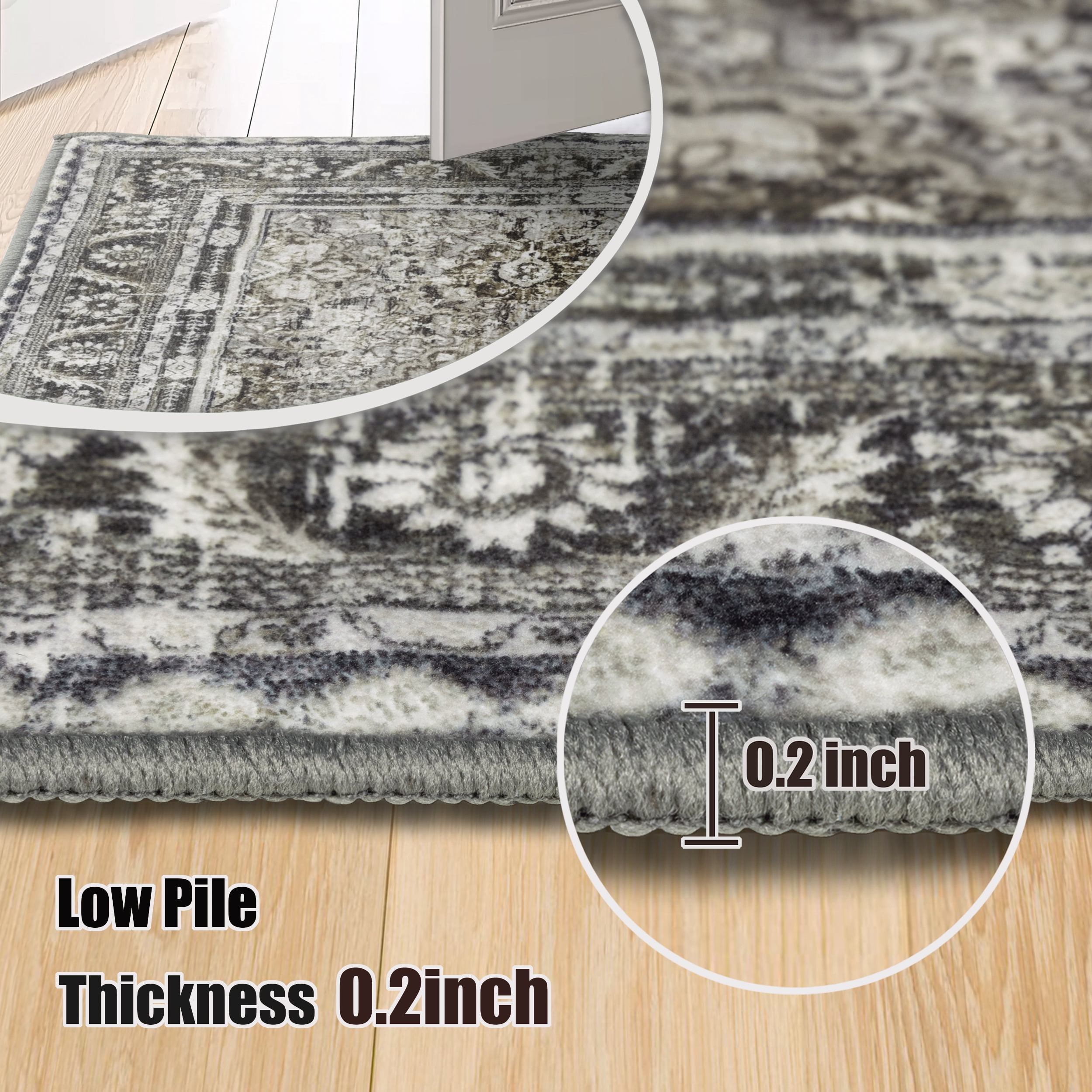 ARJINCUTE Distressed Vintage Traditional Farmhouse Gray Green Area Rugs 5'x8', Non-Slips Low Pile High Traffic Machine Washable