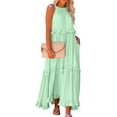 thumbnail image 2 of Mohiass Solid Color Halter Ruffle Maxi Dress for Women Sleeveless Casual 2024 Ruched Long Dress Mint Green 2XL, 2 of 9