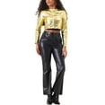 thumbnail image 2 of INSPIRE CHIC Women's Cropped Jackets Stand Collar Metallic Zipper Long Sleeve Party Jacket XS Gold, 2 of 6