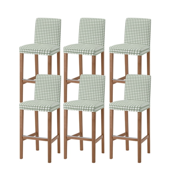 Sage Green Buffalo Plaid Bar Stool Covers - Stretch Dining Chair Covers Set of 6, Farmhouse Green White Checkered Bar Chair Cover Removable Counter Stool Pub Chairs Slipcovers Protectors for Cafe