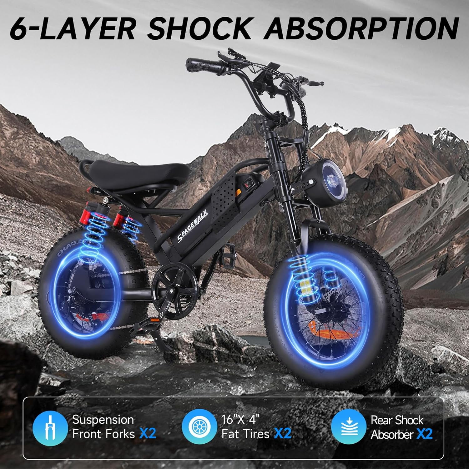 Spacewalk Small Electric Bike,16" Fat Tire Ebike,More Suitable for Holiday gift, and Teenagers with 750W Motor, 21.7MPH with Removable 48V/15AH Battery,50-Miles Motorcycle