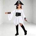 thumbnail image 4 of WOYY Little Girls Off The Shoulder Medieval Dress Bell Sleeve Asymmetrical Swing Dresses, White, 4 of 6