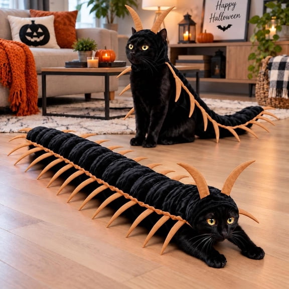 Centipede Cat Costume, Halloween Adjustable Pet Outfit,Funny Pet Outfit, Scary Shape Suit for Party, Dress‑up, Photo Shoot(gold)