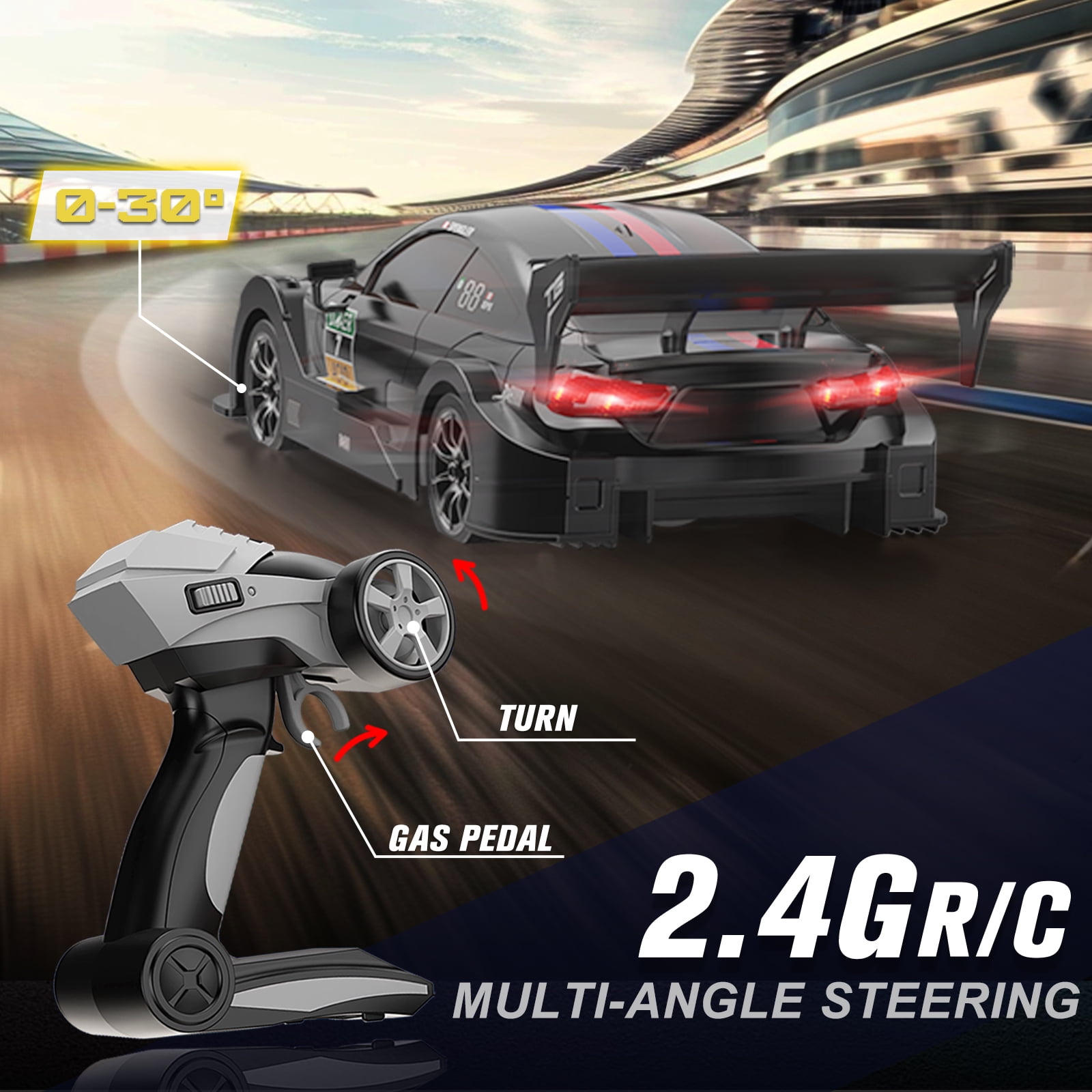 RC Drift Car, 1:16 High Speed Remote Control Racing Car with Headlight Drifting Tires and Racing Tires for Adults and Kids