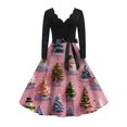 thumbnail image 6 of Christmas Dresses for Women Women's Fashion Round Casual Slim Fit Christmas Print Large Swing Long Sleeve Dress with V Neck for Holiday Party,Pink,2XL, 6 of 6