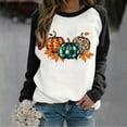 thumbnail image 2 of SwiftWear Fall Season Pumpkin Pattern Sweatshirt for Women Comfort Fit Raglan Long Sleeve Pullover Tops Thanksgiving Halloween Theme Casual Wear with Leaf Motifs Black, 2 of 4