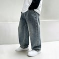 thumbnail image 5 of UACY Boys Baggy Jeans Teen Casual Straight Wide Leg Denim Pants Y2K Vintage Elastic Waist Loose Fit Cargo (Blue, 8-9 Years), 5 of 8