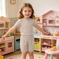thumbnail image 5 of JOANKDMI 2 Piece Set Girls Casual Shorts Set Ribbed Knit Crewneck Short Sleeve Tee and Elastic Waist Shorts Soft Breathable Comfy Summer Outfits Playwear Loungewear, 8Y-9Y, 5 of 8