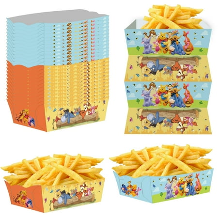 24Pcs Party French Fry Box for Winnie the Pooh Theme Birthday Party Supplies Decor,Birthday Game Party Kraft Paper Gift Bag Decoration.