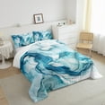 thumbnail image 3 of Manfei Aesthetic Geometric Art Full Size Comforter Sets,Abstract Marble Texture Bedding Comforter Set,Blue White Bedding Sets For Children,Lightweight Room Decor,3-Piece, 3 of 8