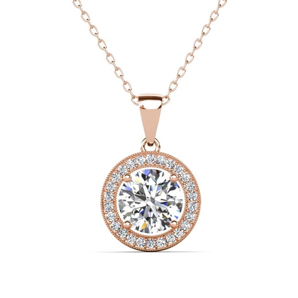 Cate & Chloe Blake 18k Rose Gold Plated Halo Necklace with Simulated Diamond Crystals for Women