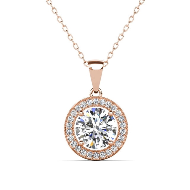 Cate & Chloe Blake 18k Rose Gold Plated Halo Necklace with Simulated Diamond Crystals for Women