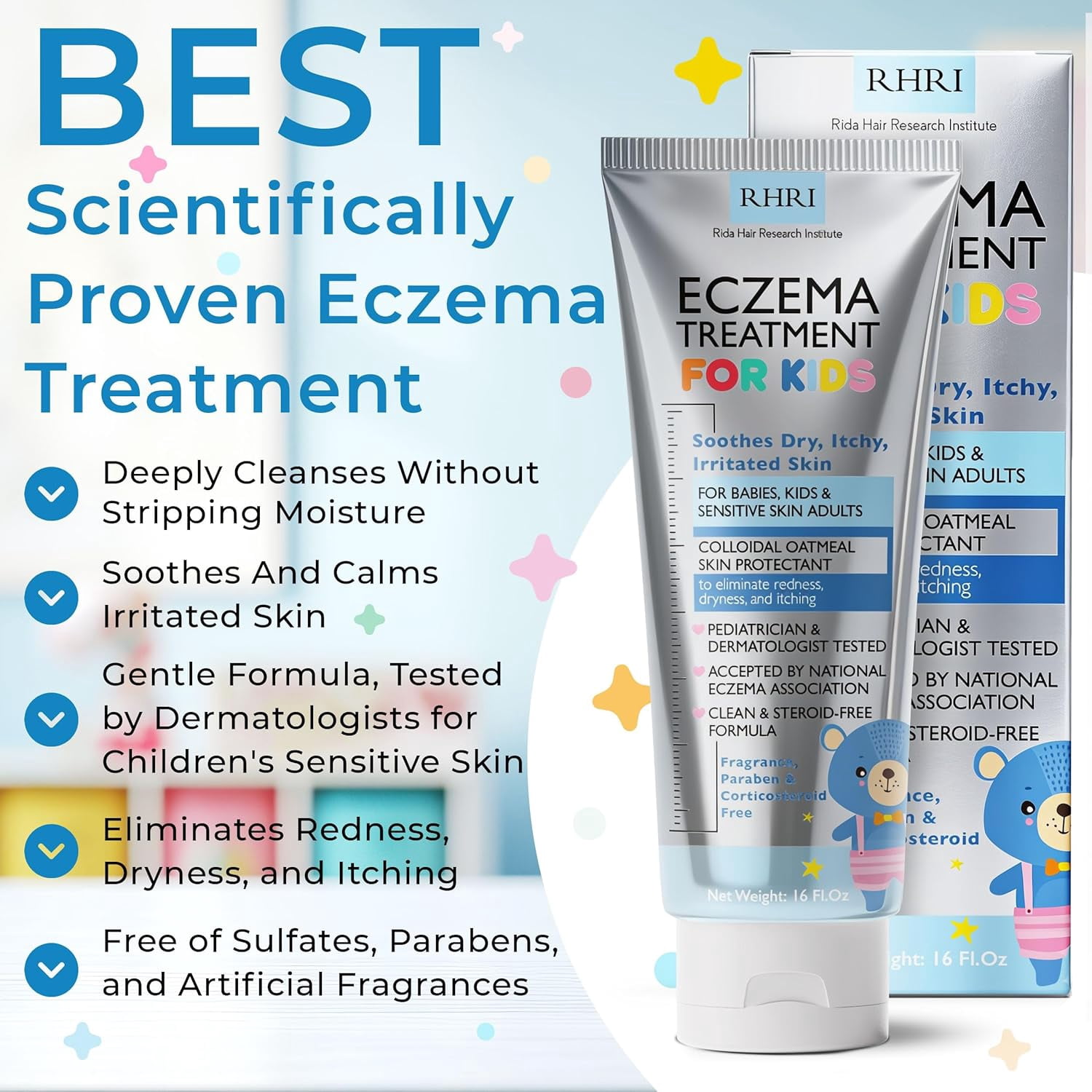 Eczema Treatment for Kids | Eczema Cream with Colloidal Oatmeal | Kids Skin Care for Dry, Itchy, Red & Irritated Skin with Soothing Hydration | Steroid Free Sensitive Skin Moisturizer 6.14 oz