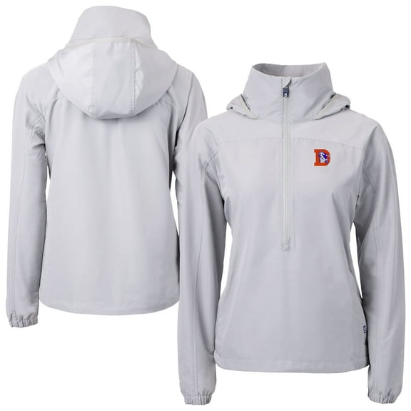 Women's Cutter & Buck Gray Denver Broncos Charter Eco Recycled Half-Zip Hooded Anorak Jacket