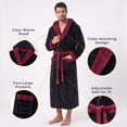 thumbnail image 5 of VULCANODON Mens Hooded Robe, Big and Tall Full Length Plush Robe for Men Long Fleece Bathrobe（Burgundy/Black, Large-X-Large）, 5 of 6
