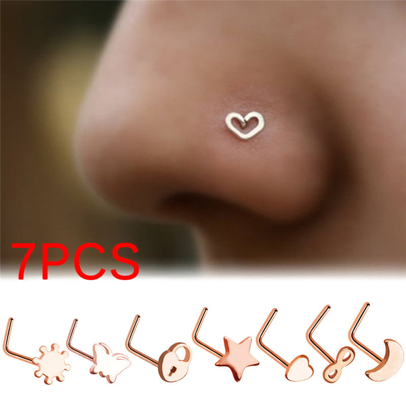 7x Surgical Steel Small Thin Love Star Screw Nose Stud Ring Piercing Jewelr L_X 