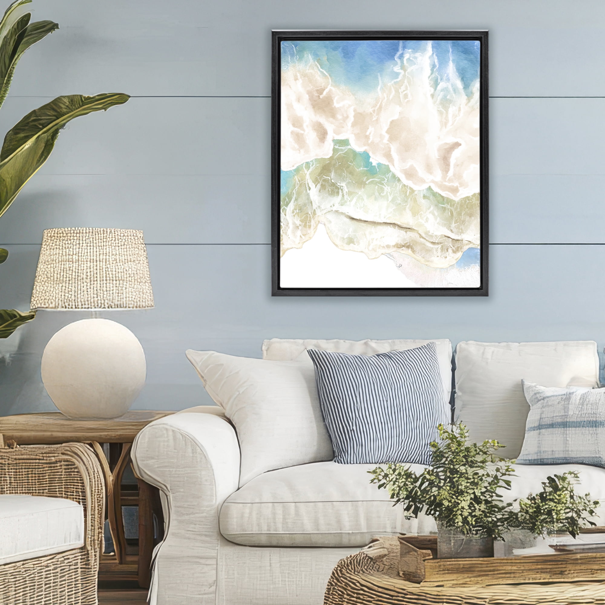 Stupell Industries Washed Away Tide Abstract Black Framed Floater Canvas Wall Art, design by Jesse Keith