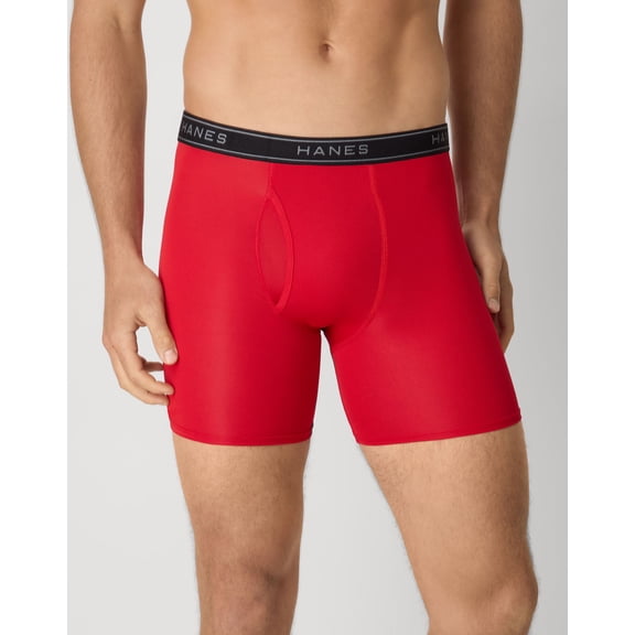 Hanes Men's Underwear Boxer Briefs Pack - 6-Pack - Performance Stretch Moisture-Wicking Blue/Grey/Black/Red XL
