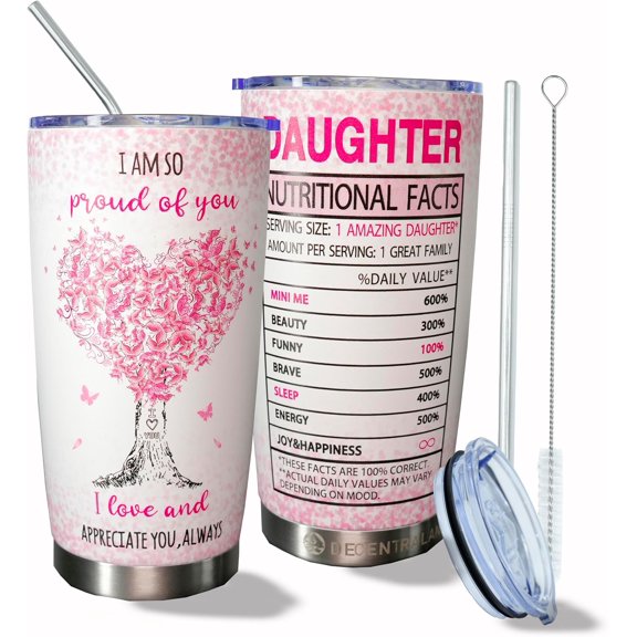 Gifts For Daughters Adult Stainless Steel Tumbler 20oz I''m So Pround Of You Juice Mug, Gifts Cup For My Daughter From Mom For Daughter Birthday Back to School Graduation Christmas Wedding Gifts