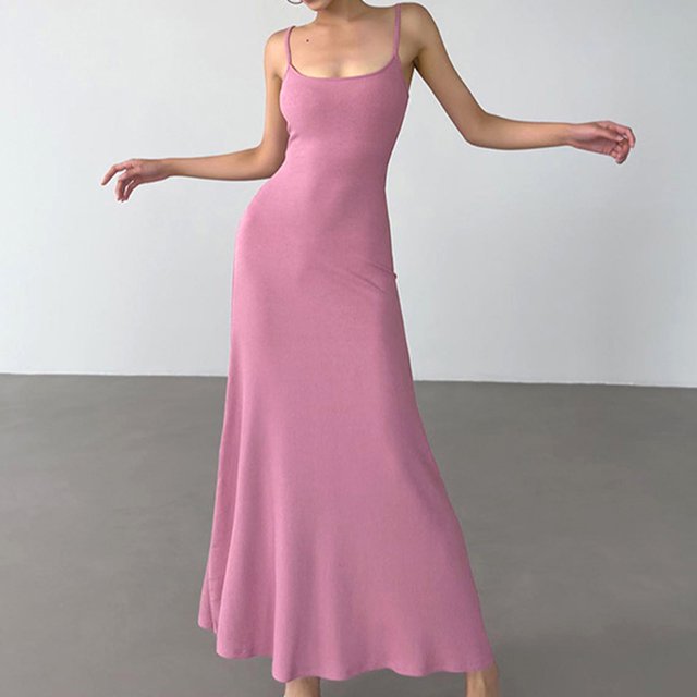 Vestido De Tirantes Finos Vestido maxi ajustado para mujer Vestido largo elegante Ahueca hacia fuera Traje de vacaciones ajustado Cgtredaw Rosa S para Mujer