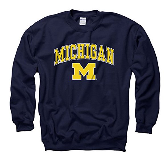 Campus Colors Michigan Wolverines Chandail en Molleton Adulte Arch & Logo Jour de Match Col Rond - Marine, TTG