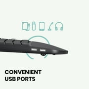 Perixx Periboard-330B, Wired USB Ergonomic Backlit Keyboard - 2 Extra USB Hubs - Black