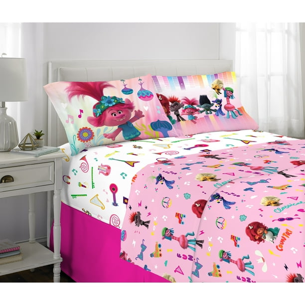 Trolls 2 World Tour Sheet Set Kids Bedding 4 Piece Full Size Walmart Com Walmart Com