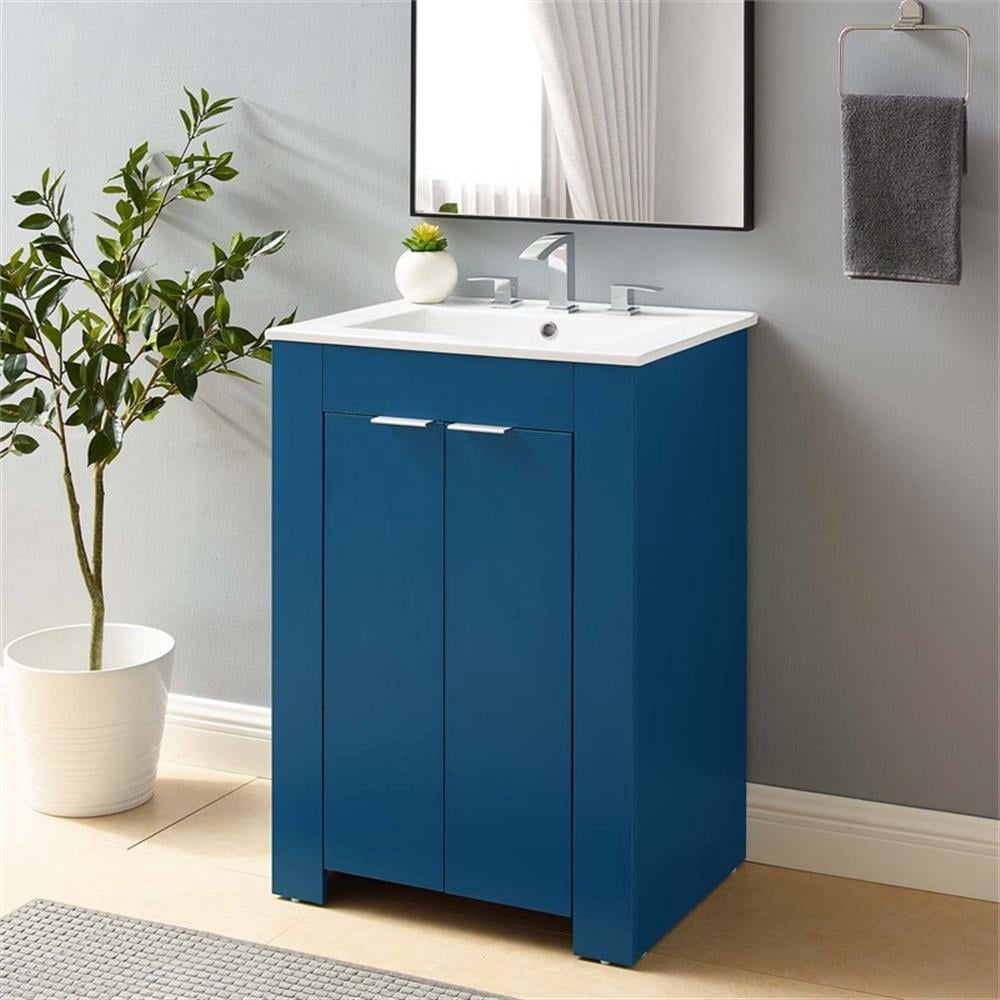 Modway Maybelle Modern Wood/Ceramic Bathroom Vanity in Navy/White