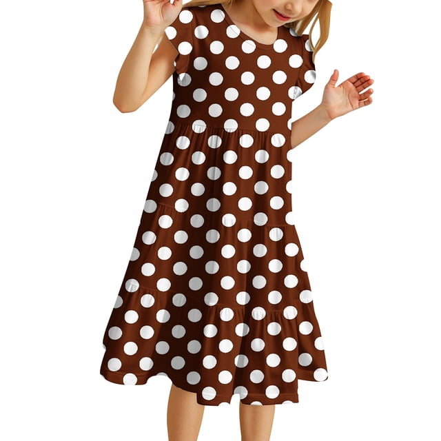 Wdgfv Robe Vintage Fille Années 50 Rétro Tournoyante Robe d'Occasion Spéciale Taille 6-14 Sans Manches Robe Enfant Marron 7T/120