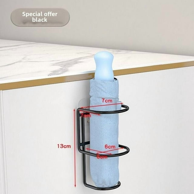 Wall-Mounted Umbrella Organizer for Home Entrance: Space-Saving Black Single-Hole Storage Rack with Hooks – Durable, Compact Design for Tidy Entryway Organization and Convenient Umbrella Storage