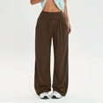 thumbnail image 2 of WTOBBY Women's Fashionable Solid Color Straight Leg Pants with High Waist Button Pockets and Elastic Waist, Casual Trousers for Women,Brown S, 2 of 6