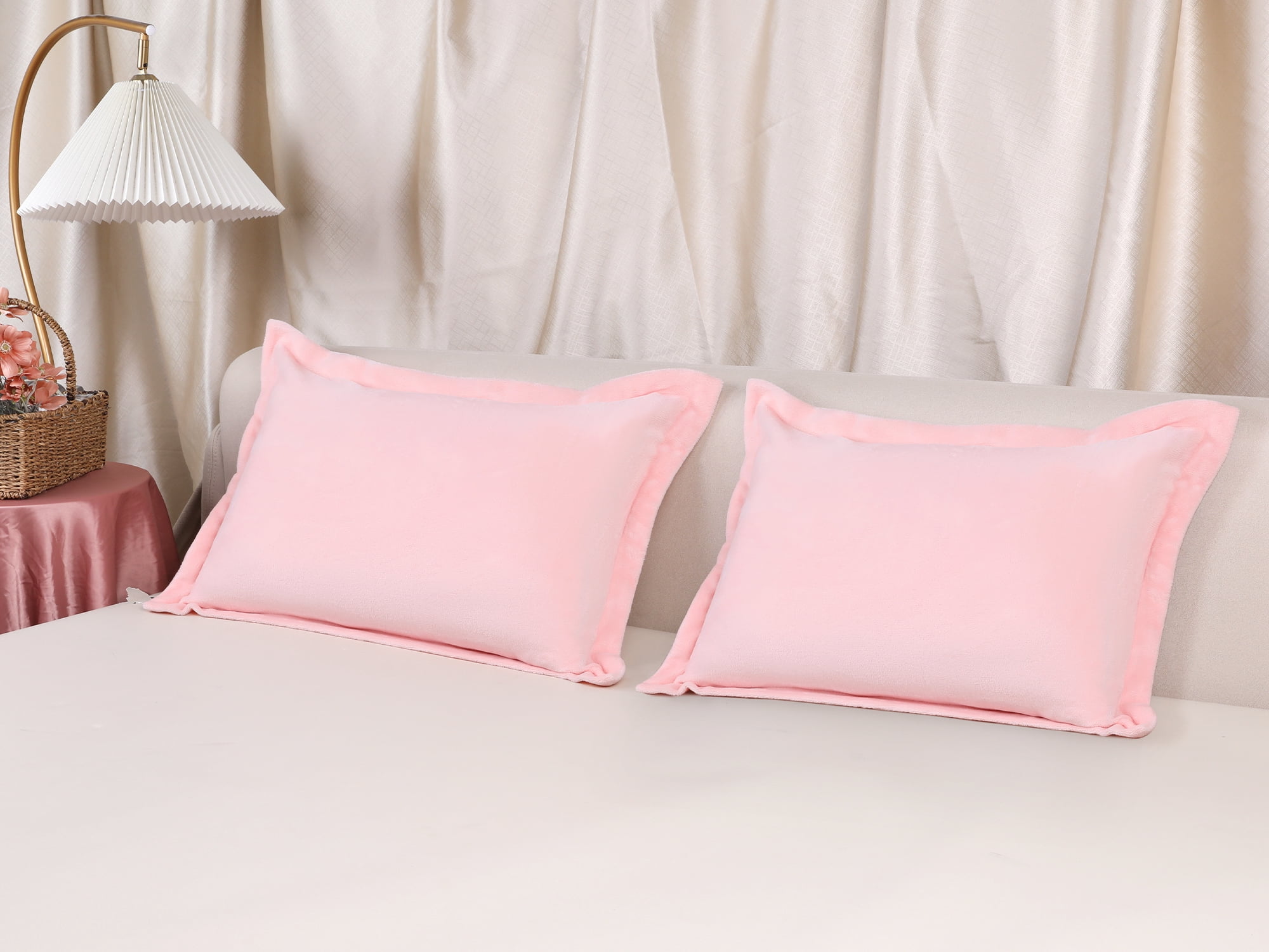 Unique Bargains Velvet Pillow Cases Pillow Covers with Zipper Closure 2pcs Queen Pink