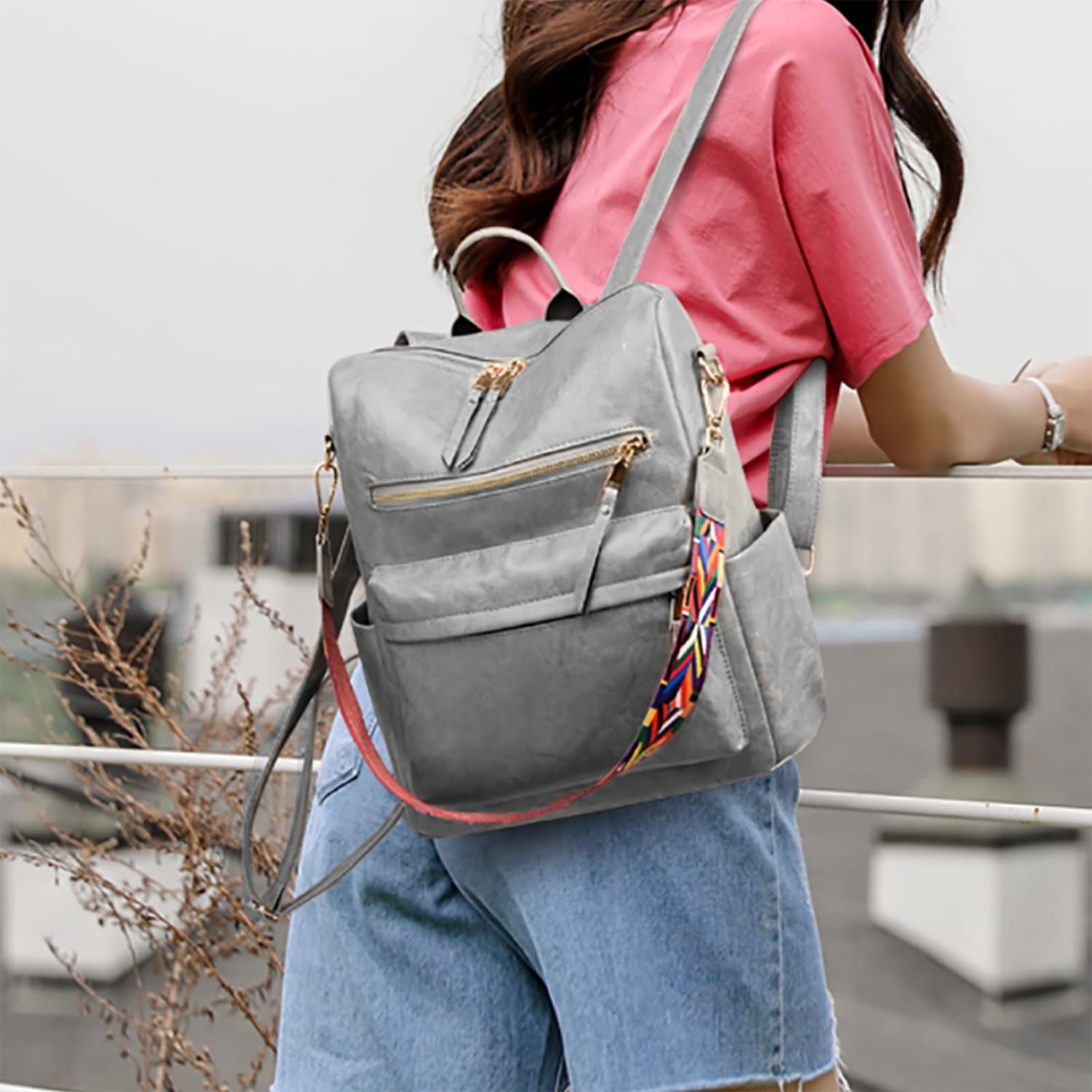YOMYM PU Leather Women Backpack Travel Bag, Purses Multipurpose