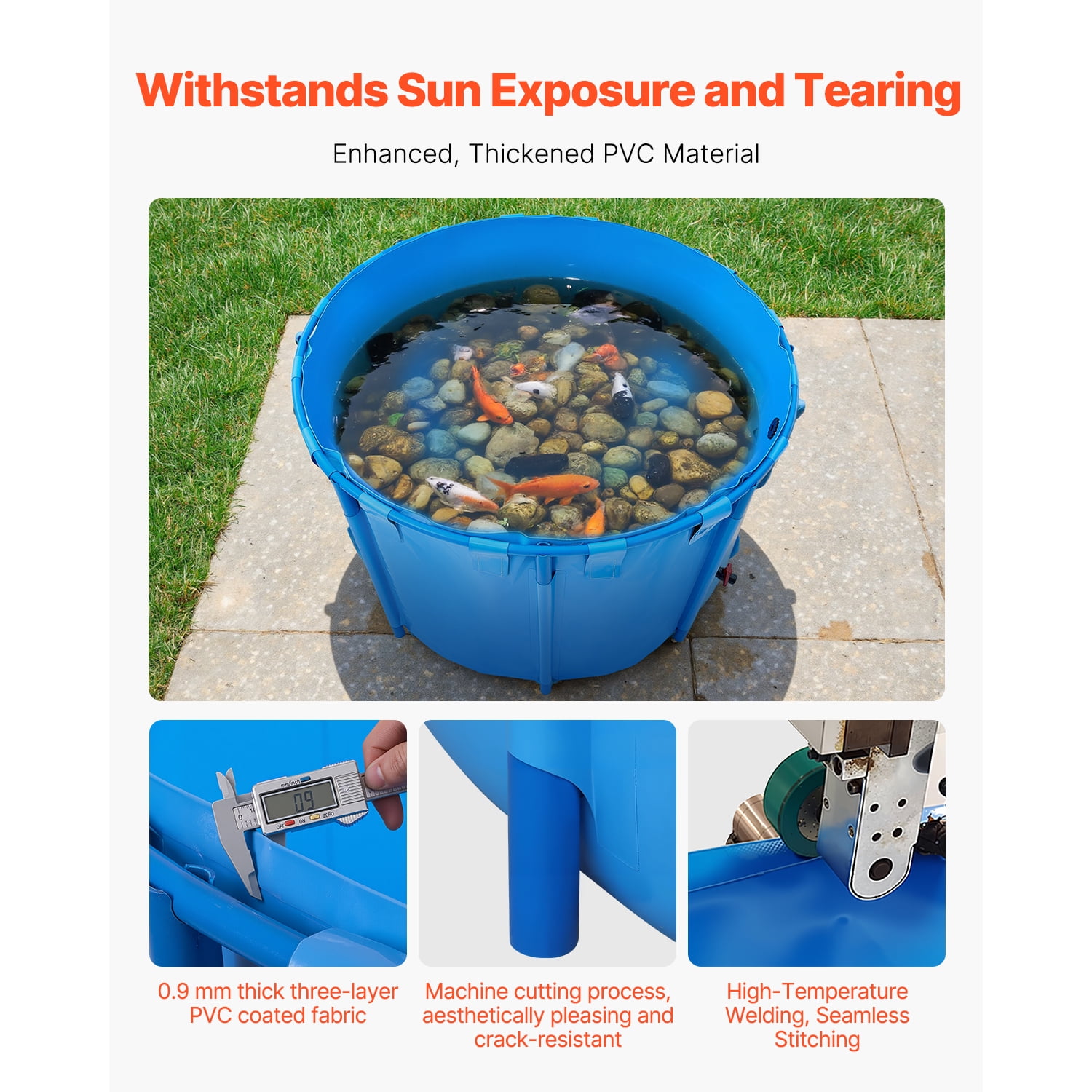 KFFKFF Portable Fish Pond, 448.8 Gal Volume, Above Ground, Collapsible PVC Koi Pool, Circular Goldfish Habitat with Robust Frame and Drain Valve, Suitable for Aquaculture, Koi Propagation