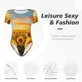 thumbnail image 4 of Fotbe Beautiful Golden Sunflower Field Body de Mujer con Cuello Redondo y Mangas Cortas, Sin Mangas Ajustado, Suave, Cómodo y Básico-Small, 4 of 7
