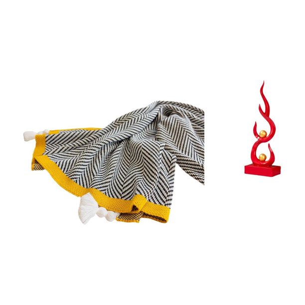 Manta Abstracta De Punto Con Estampado De Rayas De Fuego, Suave Y Cálida, Decoración Rústica Para Dormitorio, Sofá, Cama, Silla, Escultura De Llama De Resina Moderna, Adorno, Regalo Para