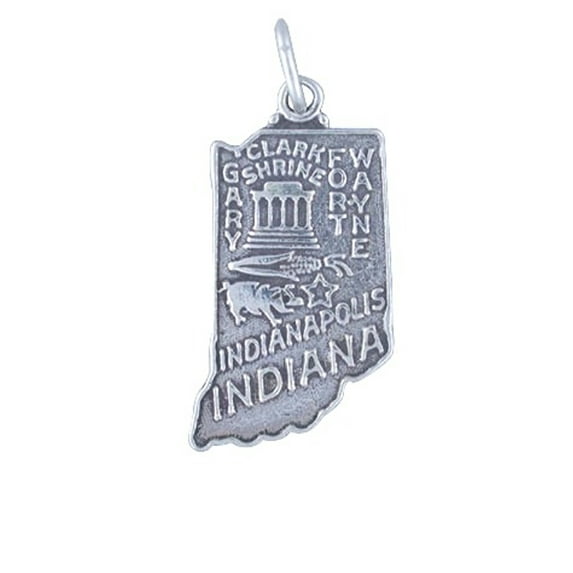 Sterling Silver 20" 1.2mm Box Chain INDIANA State Pendant Necklace