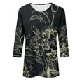thumbnail image 4 of WREESH Womens Fashion T-Shirts Comfortable Round-Neck 3/4 Sleeve Print Casual T-Shirt Blouse Pullover Black, 4 of 4