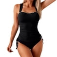 thumbnail image 5 of Annhoo Swimsuits for Womens Drawstring Slim Block Color Square Neck Tankini Lightweight Swimwear Swim Suit, 5 of 9