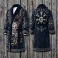 thumbnail image 2 of XIAOCHA Mens Norse Warrior Raven Print Robe Shawl Collar Tie Waist Long Sleeve Bathrobe Nightgown, 2 of 3