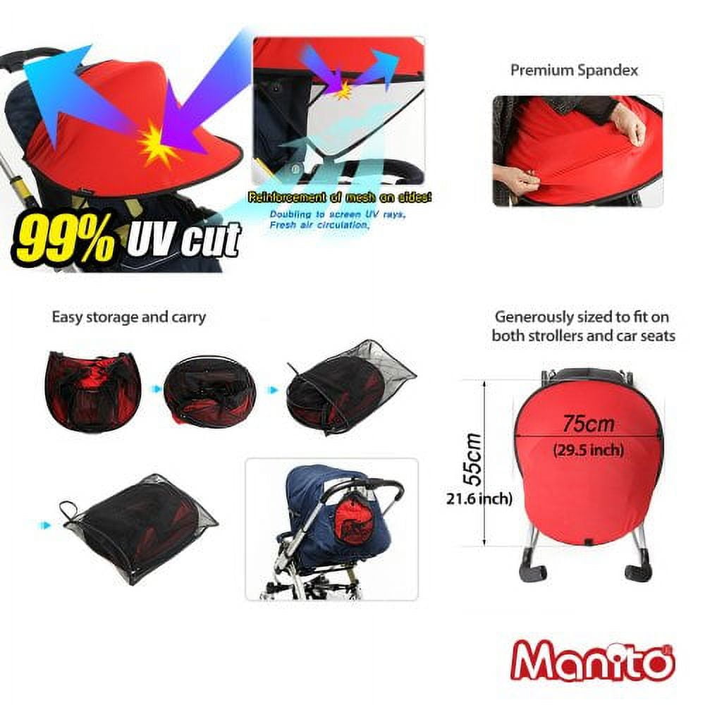 Manito Sun Shade for Strollers and Car Seats - Red (7 Available Colors)