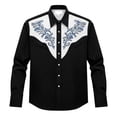 thumbnail image 4 of Mens Dress Shirts Western Cowboys Print Long Sleeve Button Lapel Top Casual Carnival Classic Comfortable Shirt for Men Black S, 4 of 4