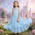 thumbnail image 6 of WhouRiu Girls Summer Sleeveless Dress With Asymmetrical Mesh Hem Crew Neck Tiered Ruffle Princess Dresses Kids Comfortable Cute Sundress,11-12 Years, 6 of 9