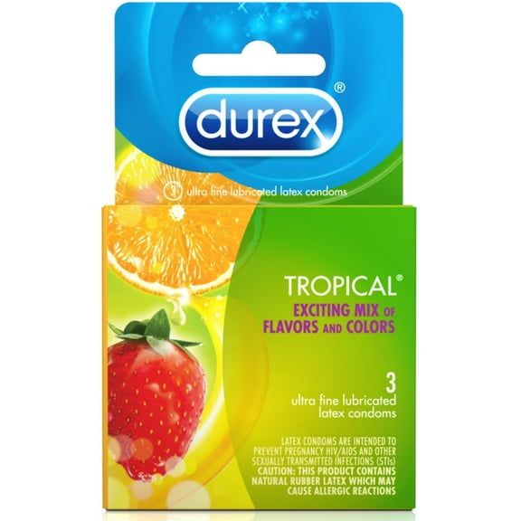 Durex Tropical Flavors Flavored Premium Condoms, 3 ct (Pack of 4)