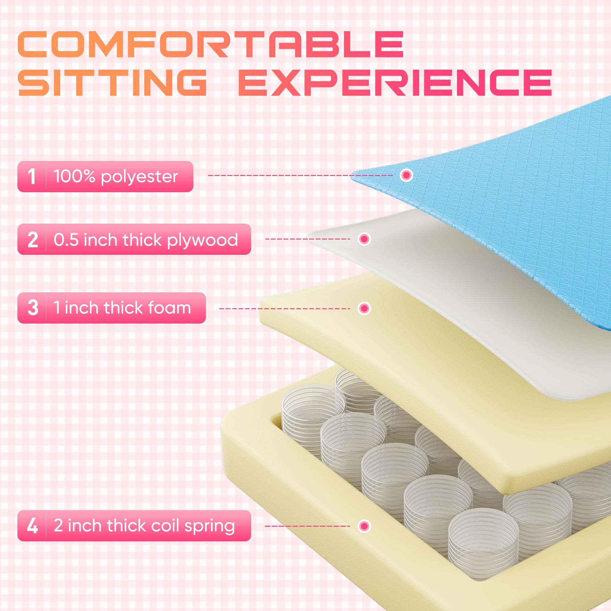Gianna Ergonomic High‑Back Computer Gaming Chair with Footrest with Adjustable Height, Lumbar Support & Headrest, Pink