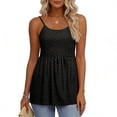 thumbnail image 5 of Craaazy Womens Solid Color Spaghetti Strap Tank Tops Casual Summer Scoop Neck Blouse with Eyelet Detail Ruffled Hem Trendy Tees for Daily Wear, Summer Beach, 5 of 5