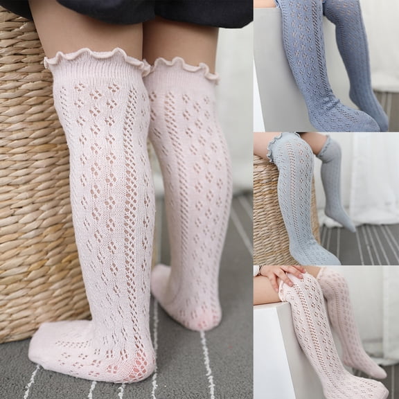 Travelwant 4Pairs Baby Girls Boys Uniform Knee High Socks Tube Ruffled Stockings Infants and Toddlers
