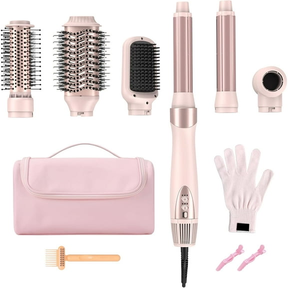 Hair Styler Wrap & 6 in 1 Hot Air Styler-110,000 RPM High-Speed Fast Negative Ionic Multi Hair Styler Professional Blow Dryer Brush for Curling Volumizing Straightening Styling